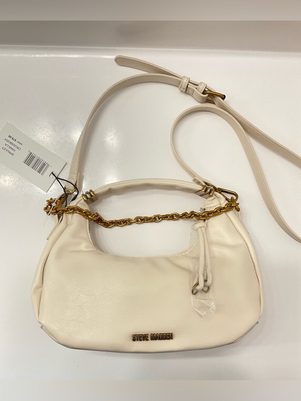 NWT Steve Madden Cream Chain-Accent Shoulder Bag